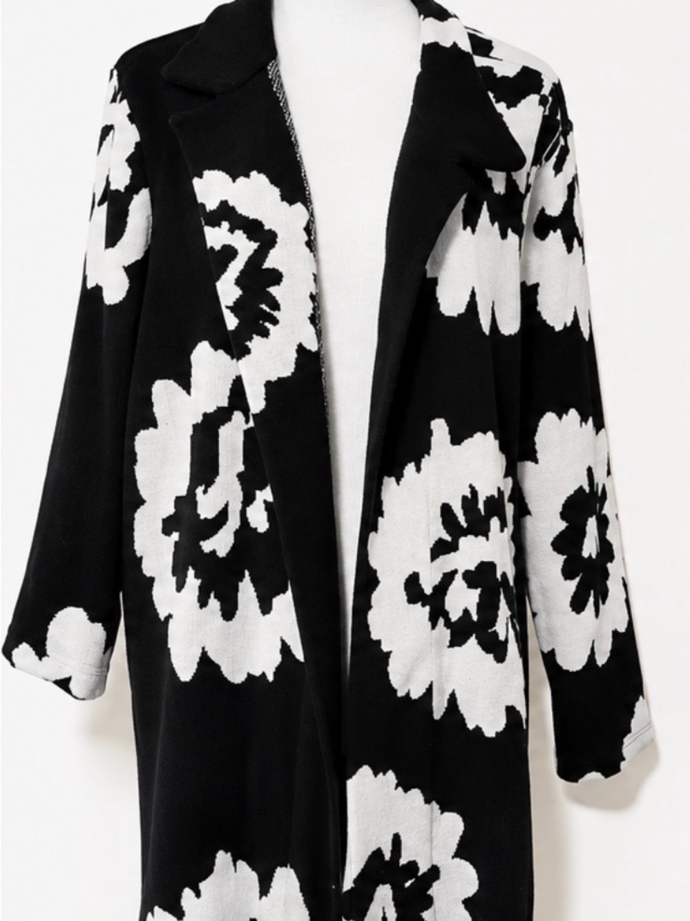 Black & White Floral Open Cardigan